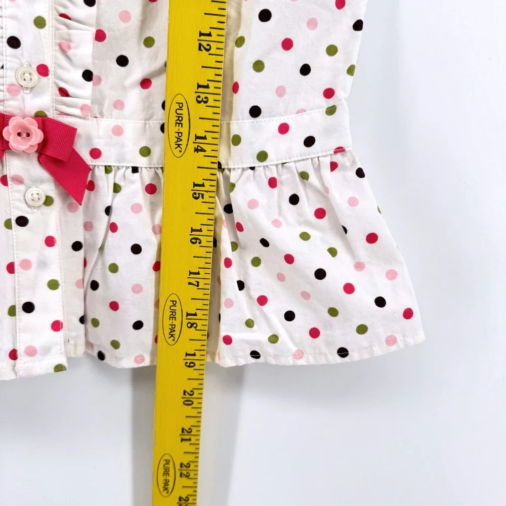 Gymboree‎ Polka Dot Blouse Kids Size 7 White Pink Ruffle Peter Pan Collar Bow